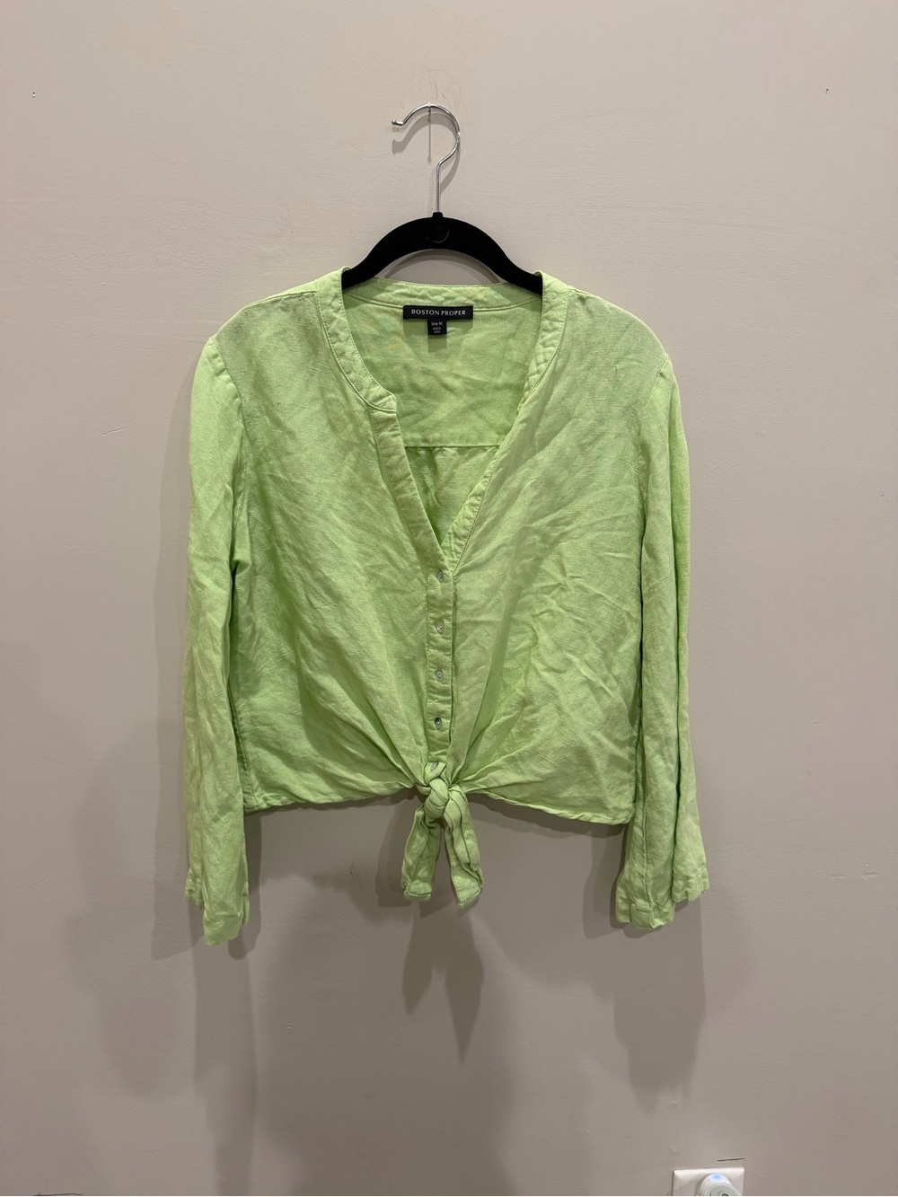 Boston Proper Light Green Tie-Front Button Down Top